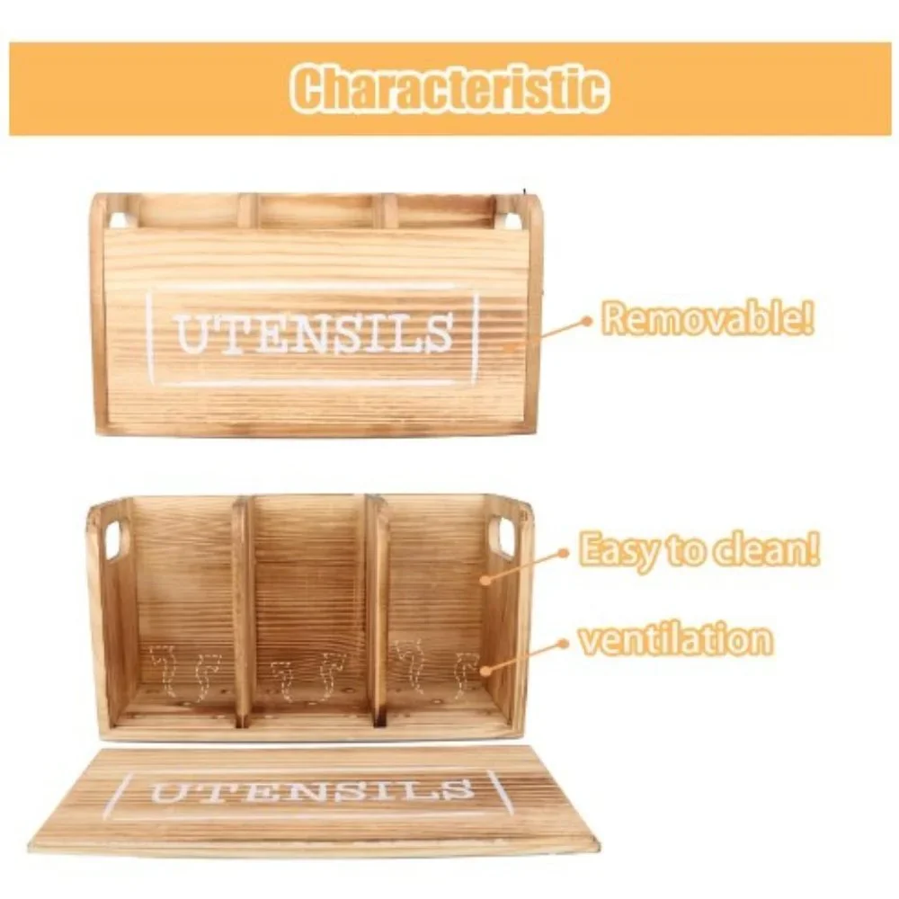 XL Farmhouse Wooden Kitchen Utensil Holder - Cooking Utensil Organizer & Storage